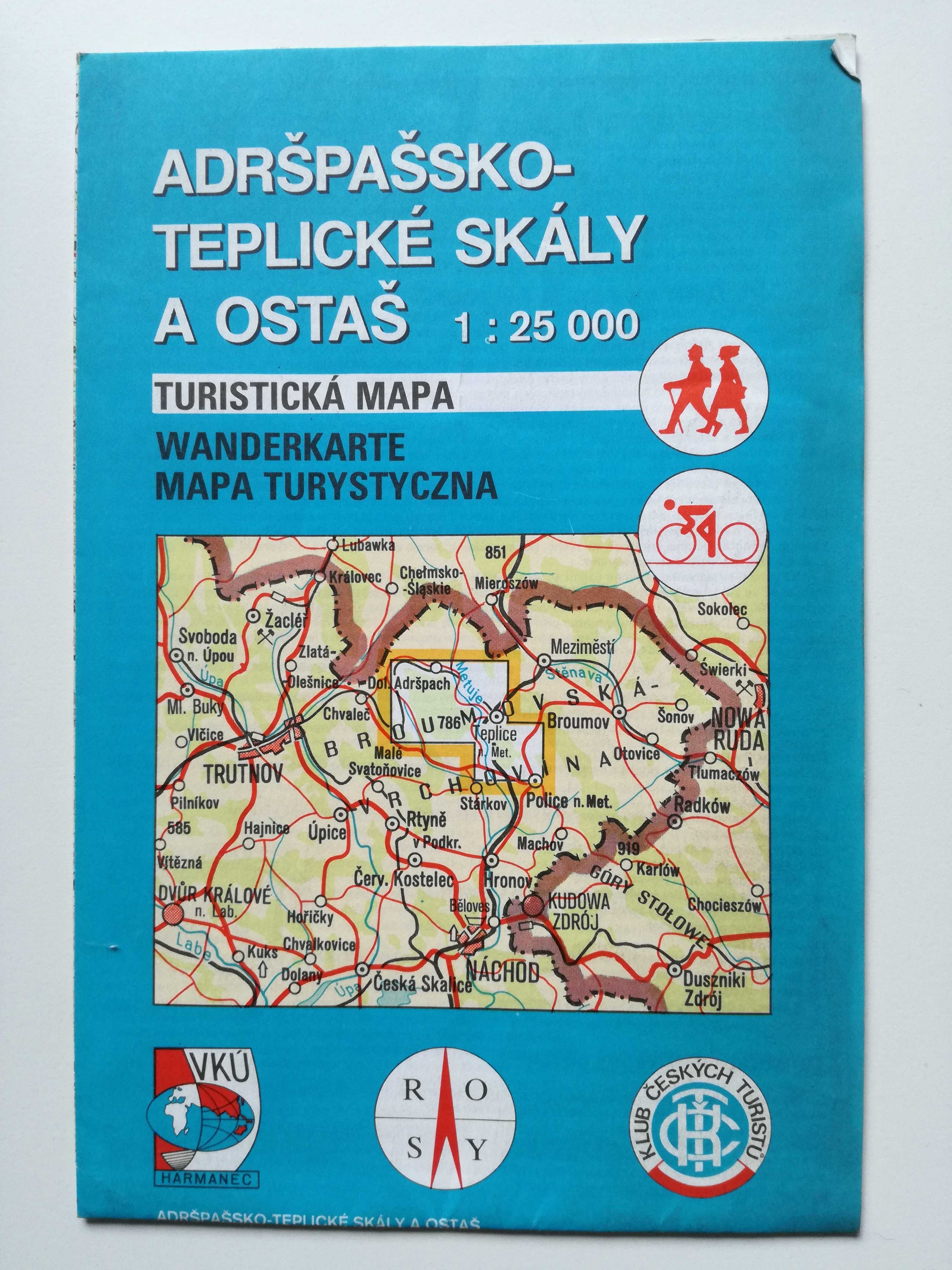Adrspassko-Teplickie Skaly Sklane Miasto w Czechach mapa turyst.