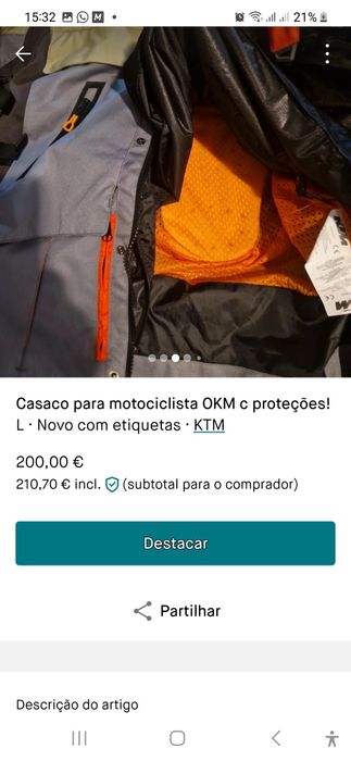 Blusão KTM com proteções NUNCA USADO