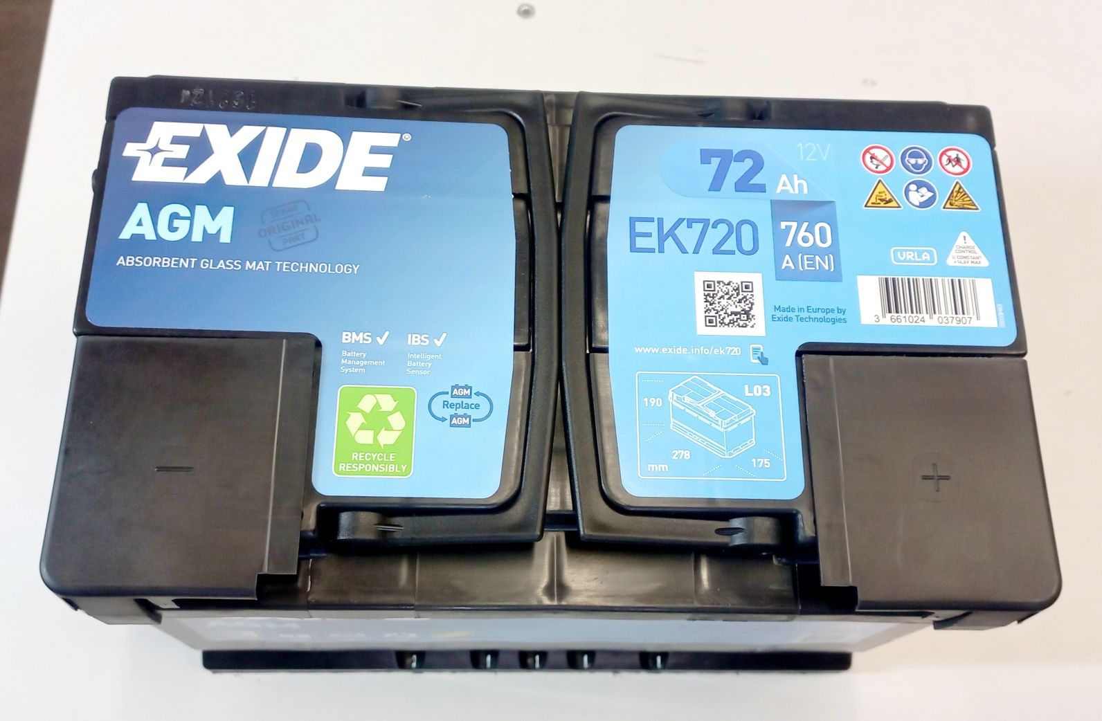 Wysyłka Gratis Akumulator AGM Exide EK720 12V 72AH 760A Nowy