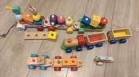 Drewniane zabawki klocki kaczka pociąg helikopter lokomotywa