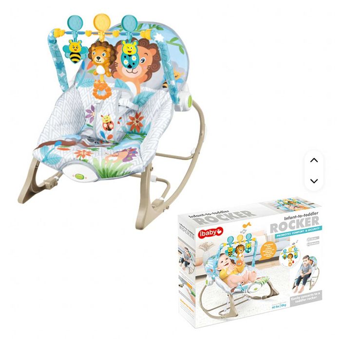 Leżaczek bujaczek dla dzieci niemowląt niebieski grzechotki wibracje