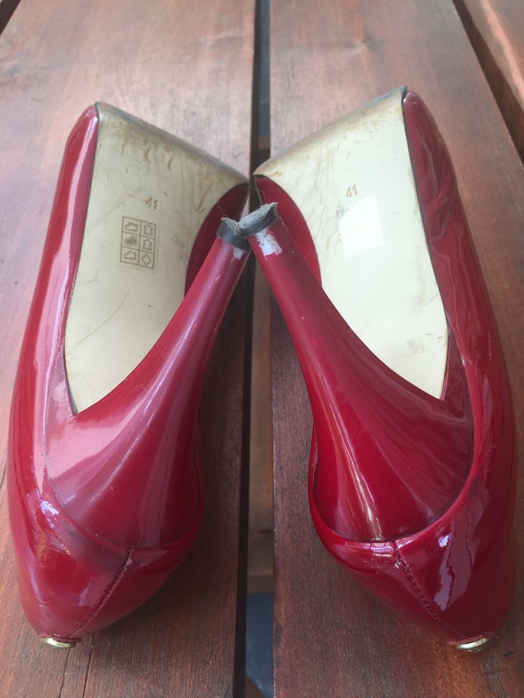 Guess skóra lakierowana czerwone szpilki peep toe na platformie roz 41
