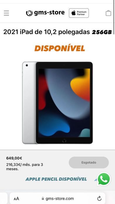 IPAD 10.2 2021  cinzento sideral apple pencil