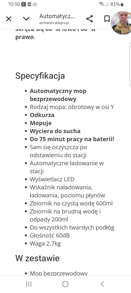 Automatyczny mop bezprzewodowy Jonr