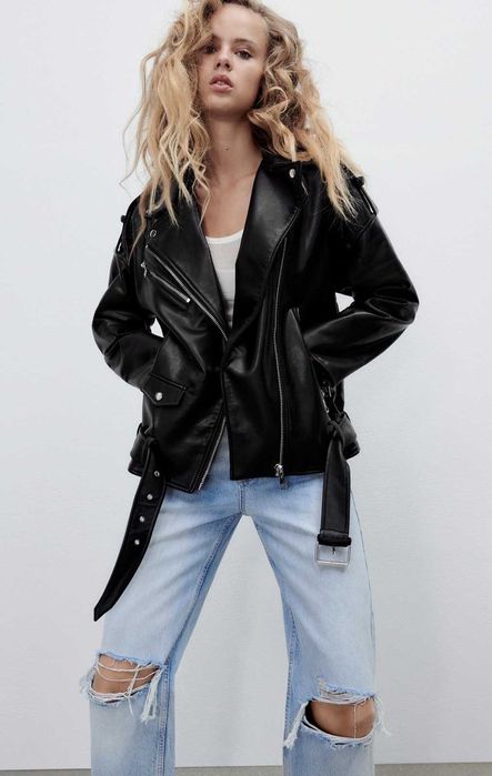 Женская кожаная куртка косуха оверсайз zara