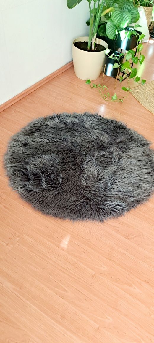 Okrągły dywan 90cm shaggy włochaty puszysty