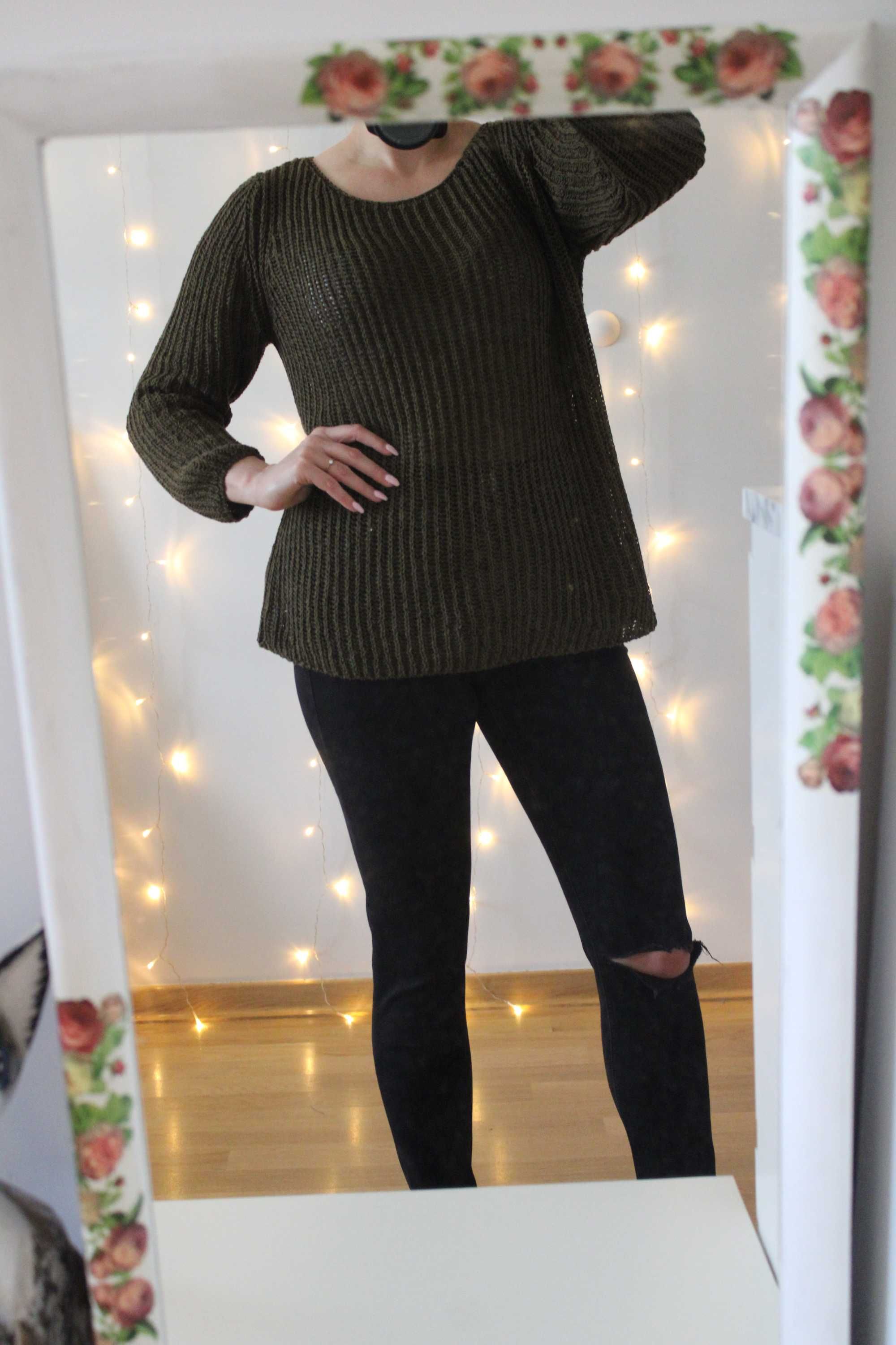 Sweter khaki wiązany z tyłu ZARAknit L / 40