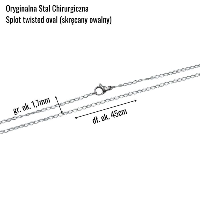 Łańcuszek Srebrny Splot Twisted Oval 45cm / 1,7mm - Stal chirurgiczna