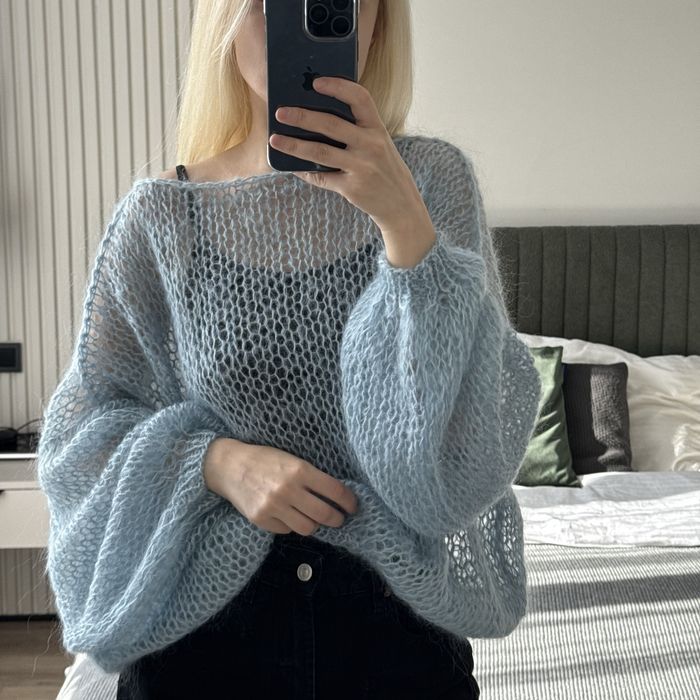 Светр мохеровий ручна робота легкий невагомий павутинка блакитний вовн