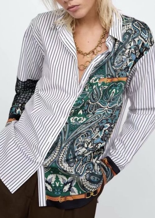 ZARA koszula z łączonych materiałów XL