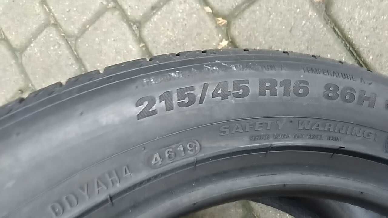 opony jak NOWE 2 szt.215/45/16 Kumho 2019 rok.