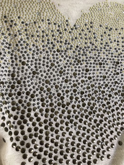 Bluzka koszulka River Island xs 34 xxs 32 ćwieki serce cyrkonie ecru