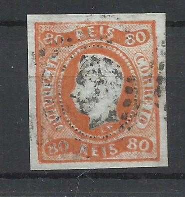 Selos portugueses - 1 selo 80 Reis de D. Pedro V – 1866 a1867