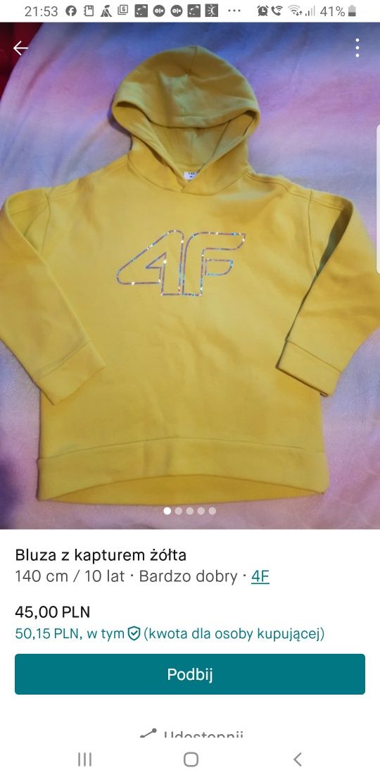 4f bluza żółta 140