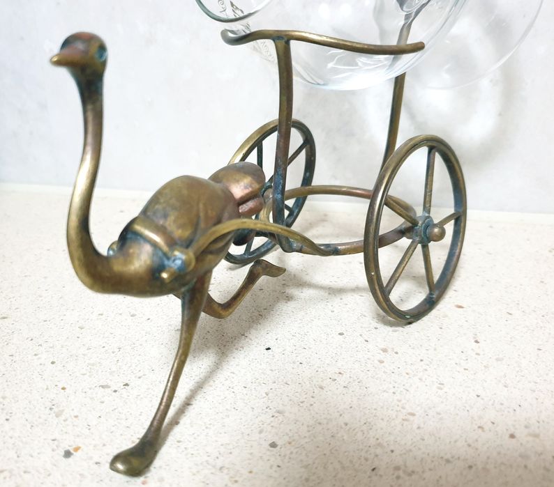 Raro antigo suporte Avestruz em bronze para aquecer balão