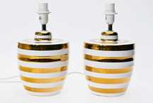 Lampy porcelanowe w złoto-białe pasy.