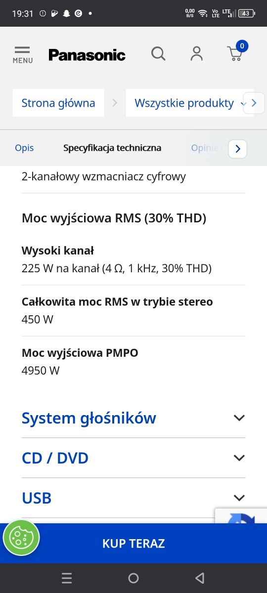 Sprzedam wieżę panasonic