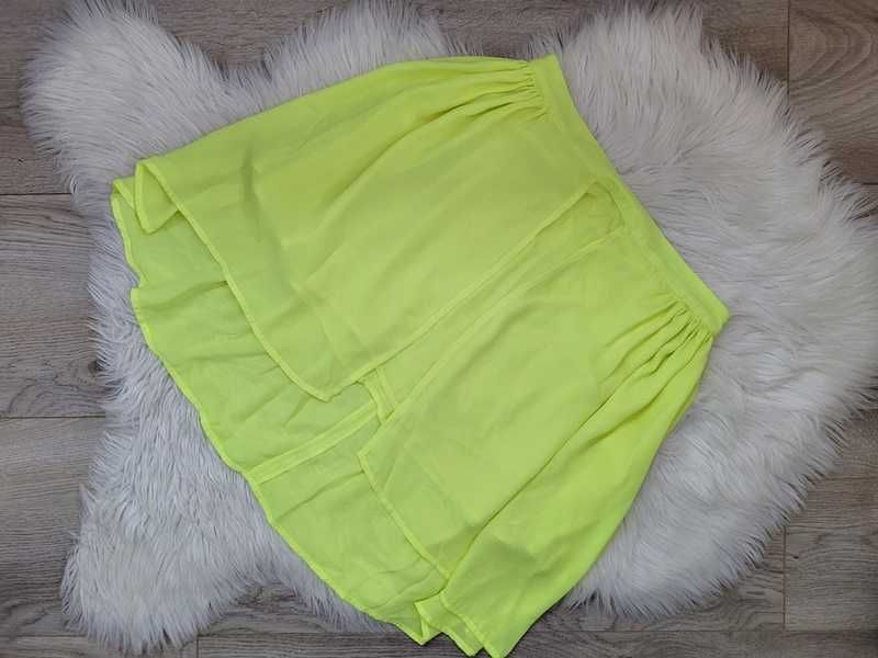 Żółta neonowa krótka / mini, letnia, asymetryczna spódnica Troll XS 34