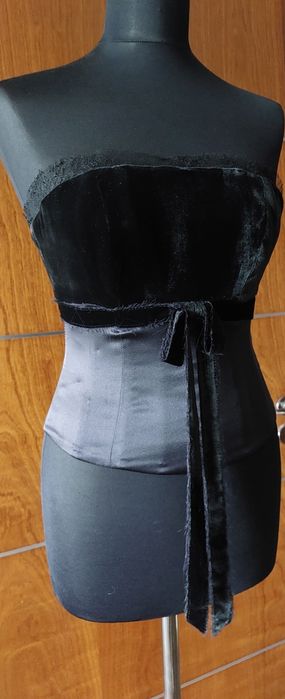 Gorset jedwab aksamit koronka Atelier ZIEŃ 36/38