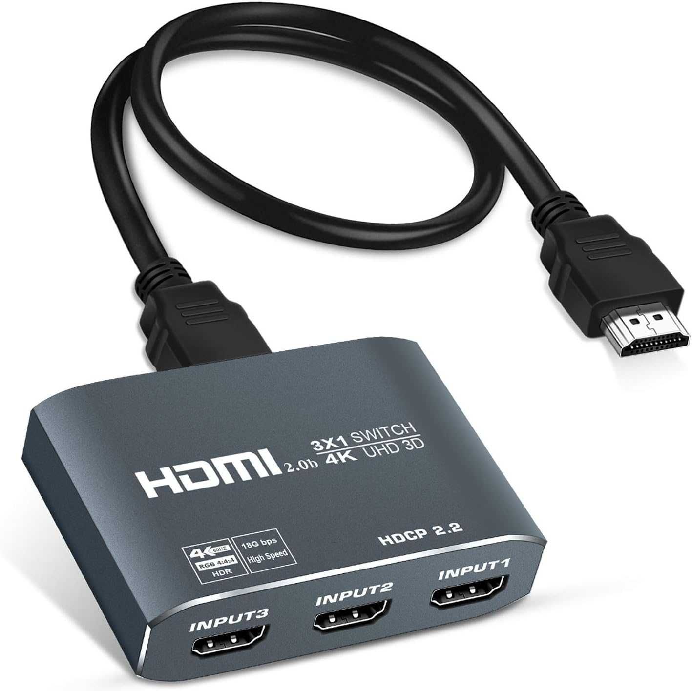 Przełącznik HDMI 4K, aluminium 4K 60HZ HDMI Switch 3