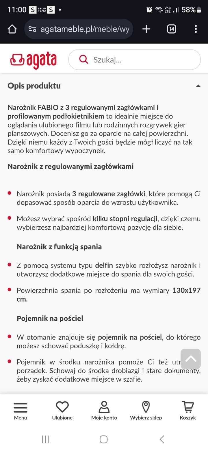Narożnik rozkładany szary FABIO prawy Agata meble