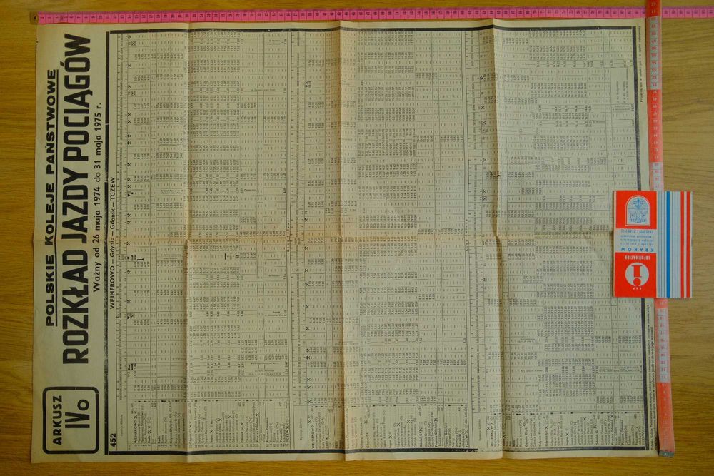 PKP - Rozkład Jazdy Pociągów - 1974r -Wejherowo -Gdynia- Gdańsk- Tczew