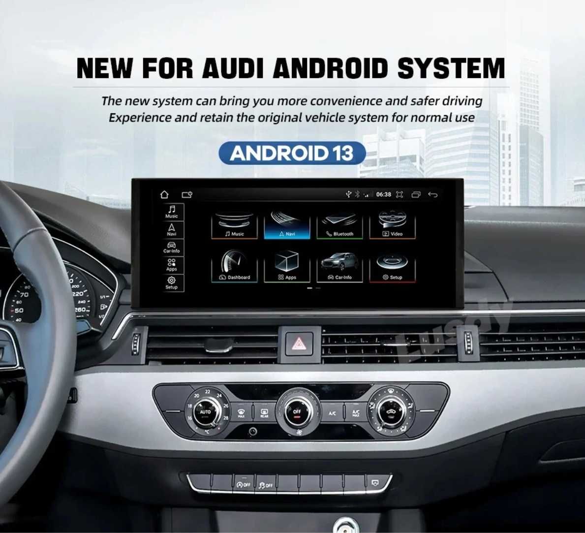 Monitores Audi Android 13 8 cores 4 64GB CarPlay Auto sem fios
