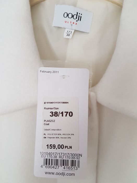 Płaszcz Oodji jesienno-wiosenny rozm. 38 ecru, nowy