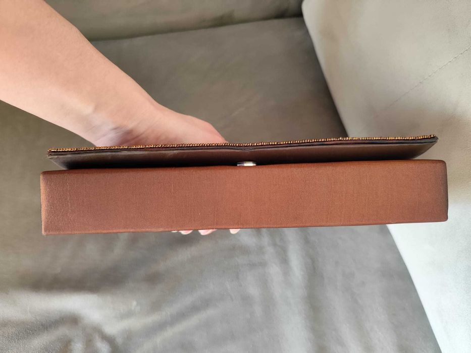 Torebka wizytowa kopertówka mała vintage brązowa koraliki