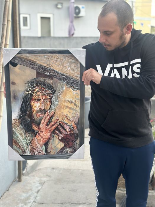 Pintura de cristo em acrilico sobre tela