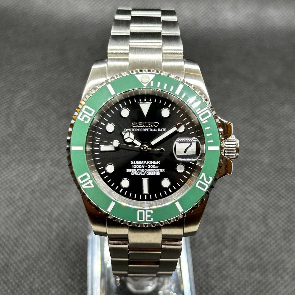 SEIKO MOD Submariner Zielony Czarny KERMIT Oyster Custom NOWY