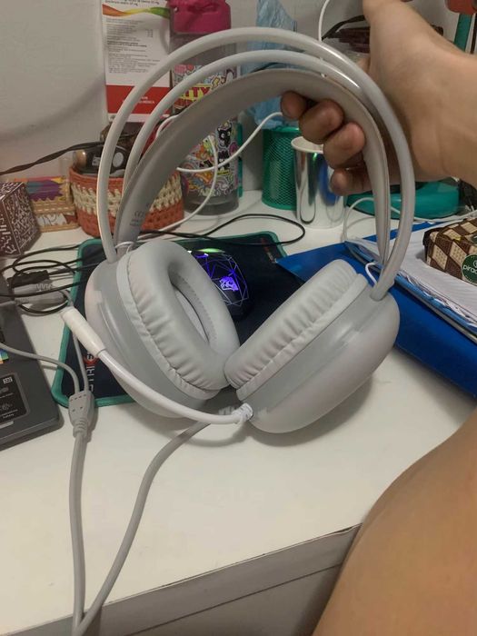 Białe Słuchawki Gamingowe Full RGB