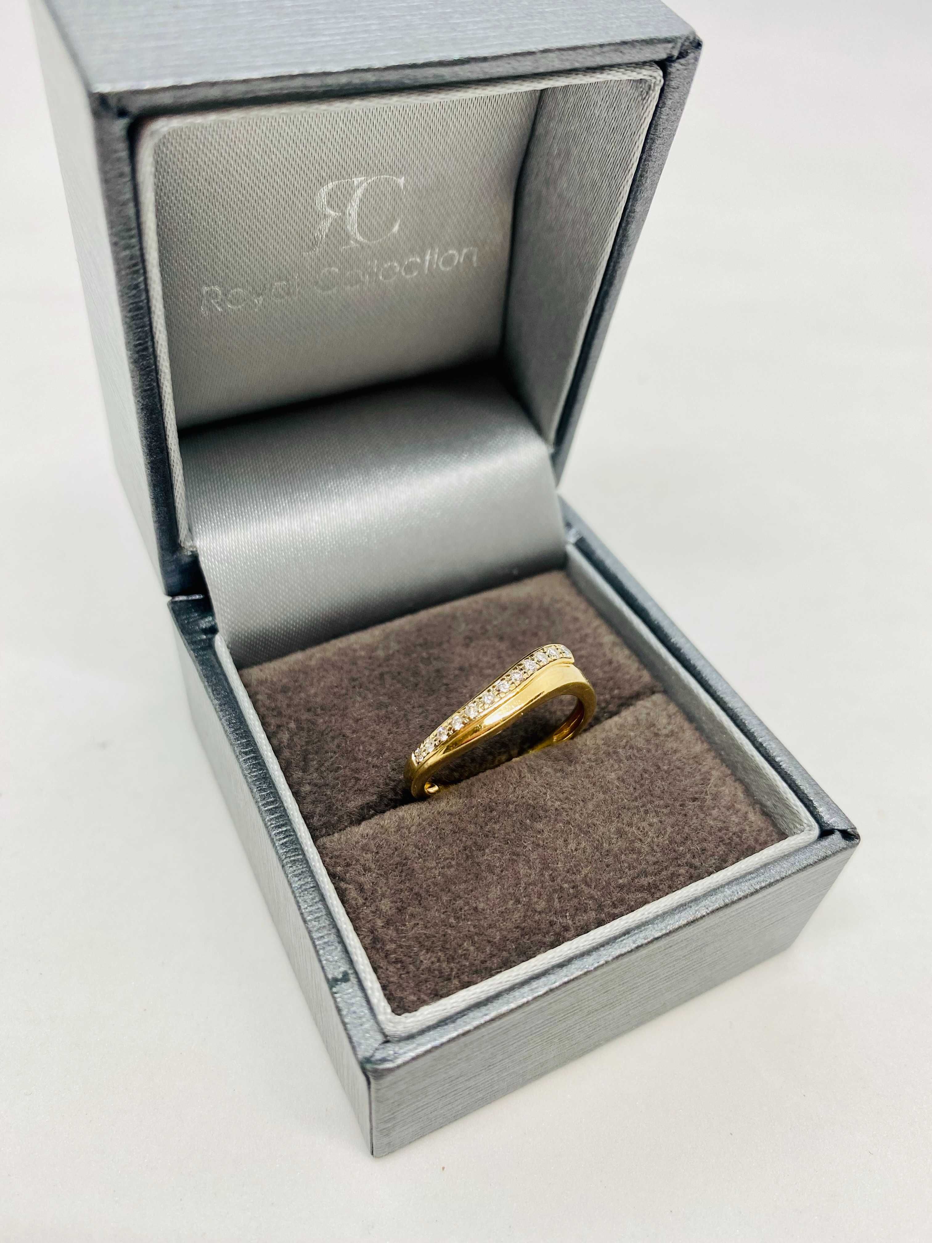 Złoty pierścionek 14K 585 diamenty certyfikat - STAN IDEALNY!