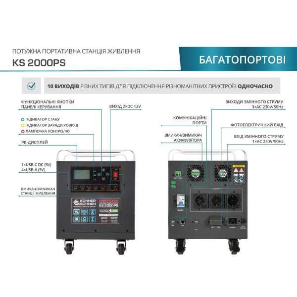 Потужна портативна електростанція KS 2000PS  2000 Вт, 70 Ah