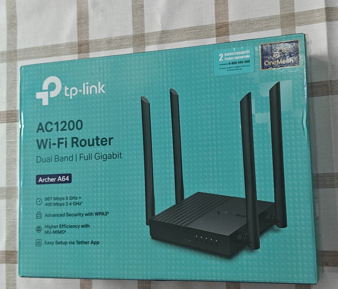 Маршрутизатор роутер TP-LINK Archer A64 WiFi5/ AC1200/ 1 Гбіт/с