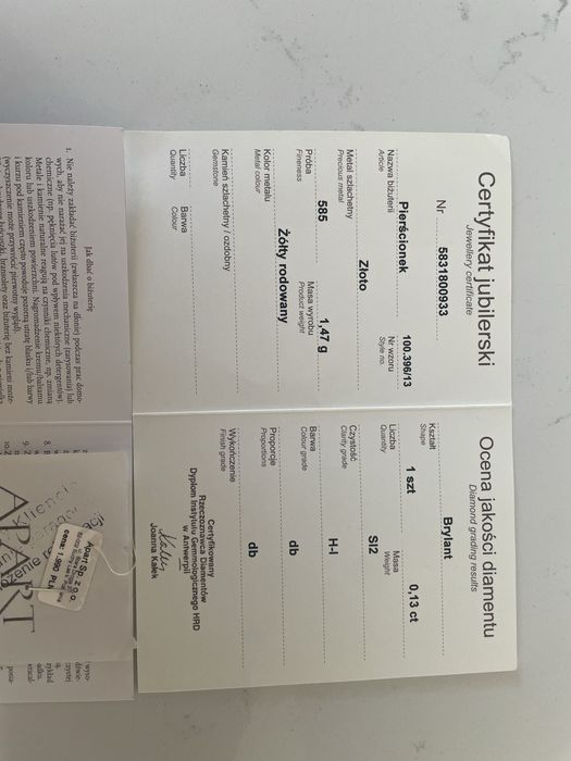 Apart złoty pierścionek z brylantem 1999 pln zaręczynowy