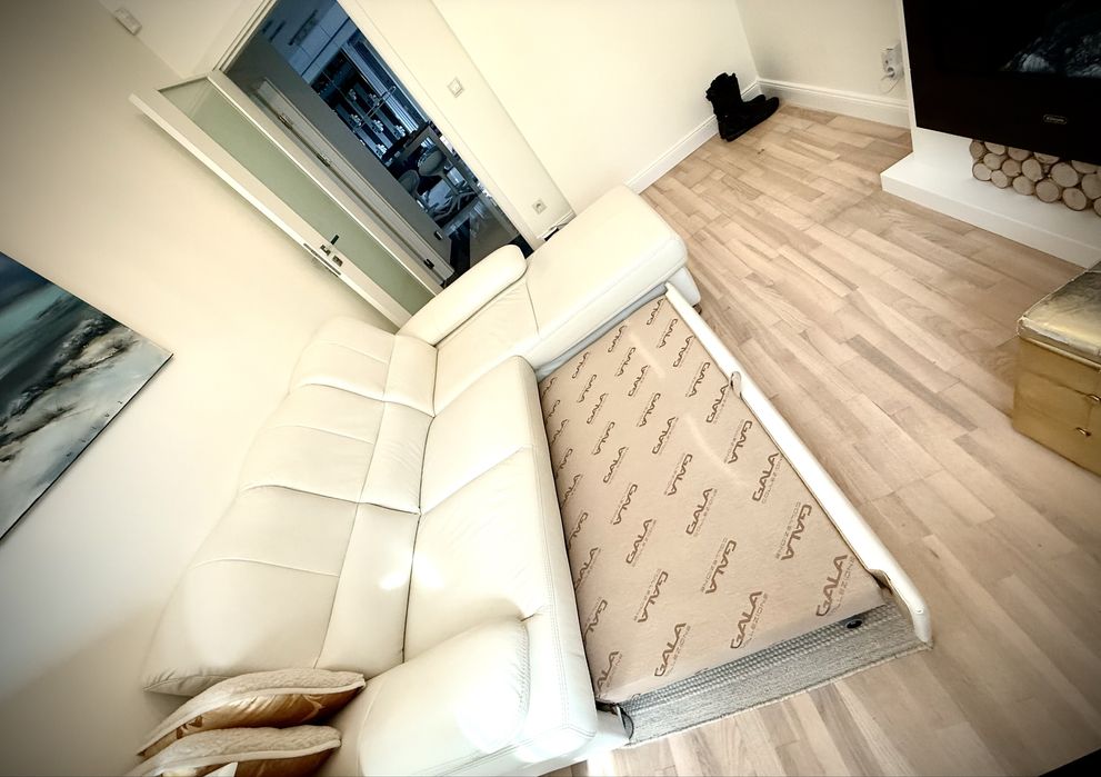 Narożnik sofa gala collezione skórzana kremowa jak nowa idealna kler