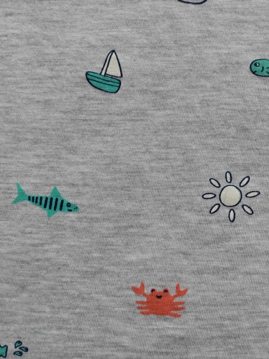 Szara wzorzysta bluzka H&M 98 krab słońce statek ryba jak nowa