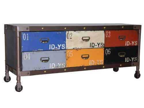 Komoda Szafka Rtv z Szufladami Loft na Kółkach w Stylu Vintage