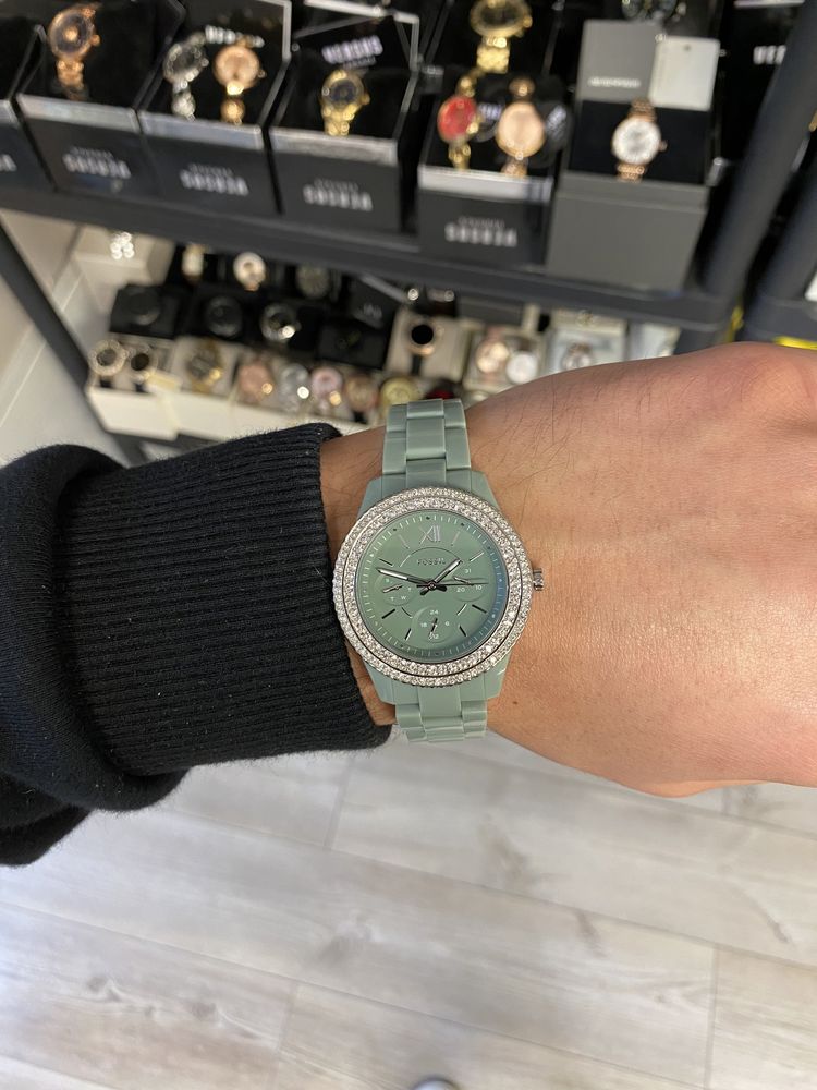 Zegarek damski Fossil Stella zielony lekki  kryształy ES5152