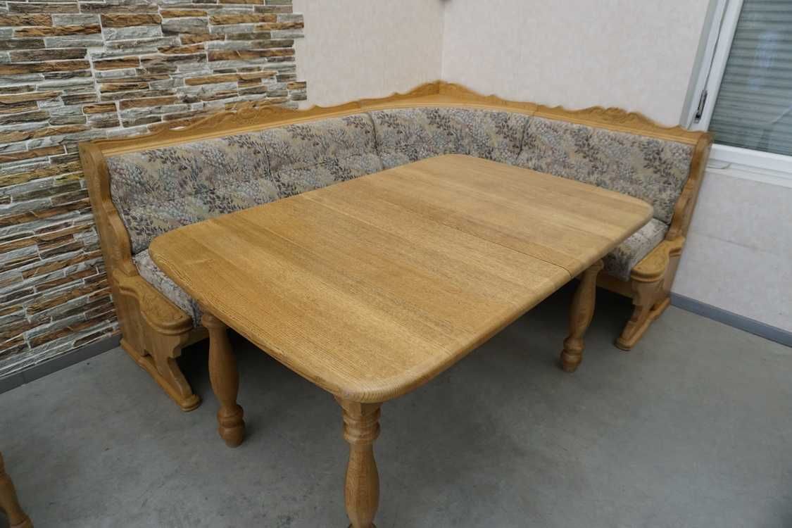 Komplet narożnik kuchenny z litego dębu + stół + 2 krzesła (k-497)