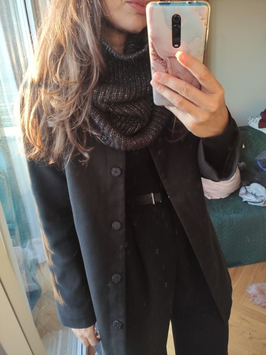 NOWY czarny komplet z metalizowaną nicią czapka + komin