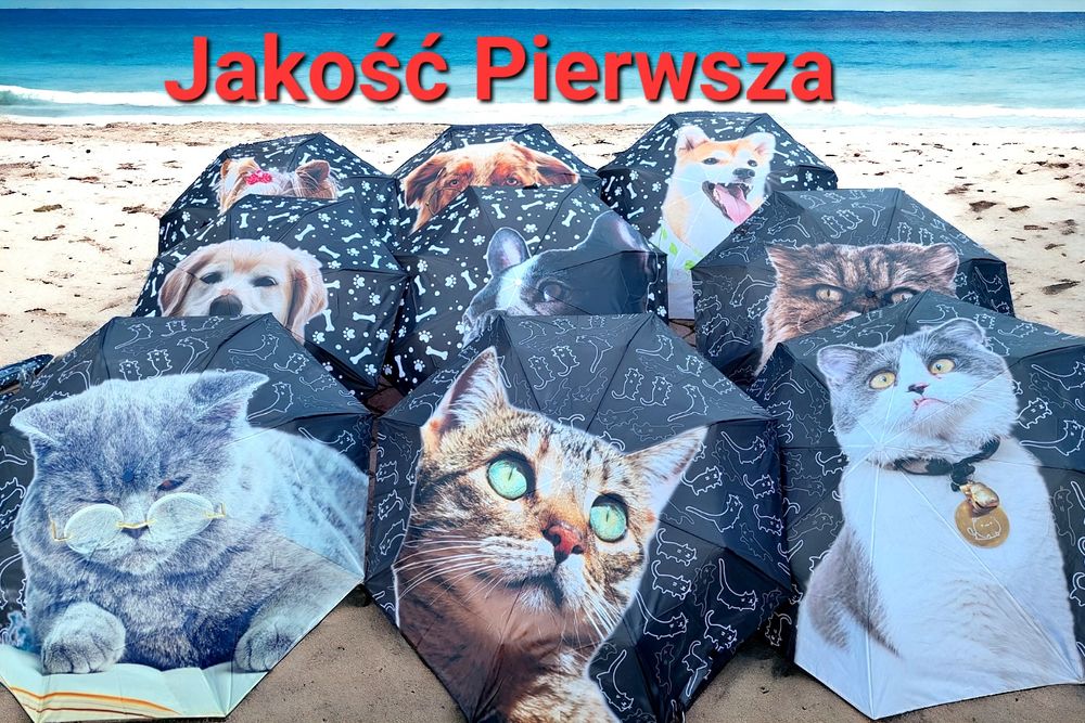 Parasolki ręczne wzór pieski i kotki