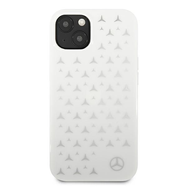 Etui Mercedes do iPhone'a 13/14/15 6.1" - Biały ze Srebrnymi Gwiazdami