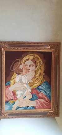 Haftowany duży obraz Maryja z dzieciątkiem