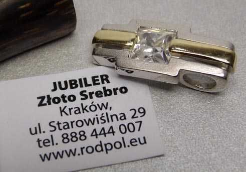 Srebrna dwukolorowa zawieszka kwadratowa cyrkonia.
