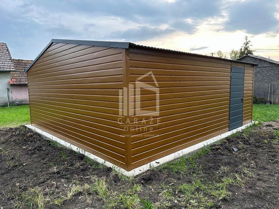 GARAŻ BLASZANY 6x6 dwuspad 2x Brama drzwi 2x okno drewnopodobny ID203