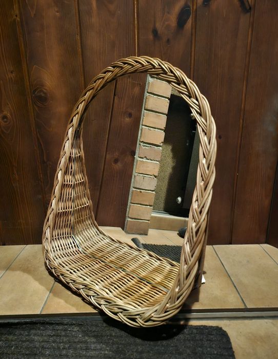 Lustro z półką wiklinowe boho vintage