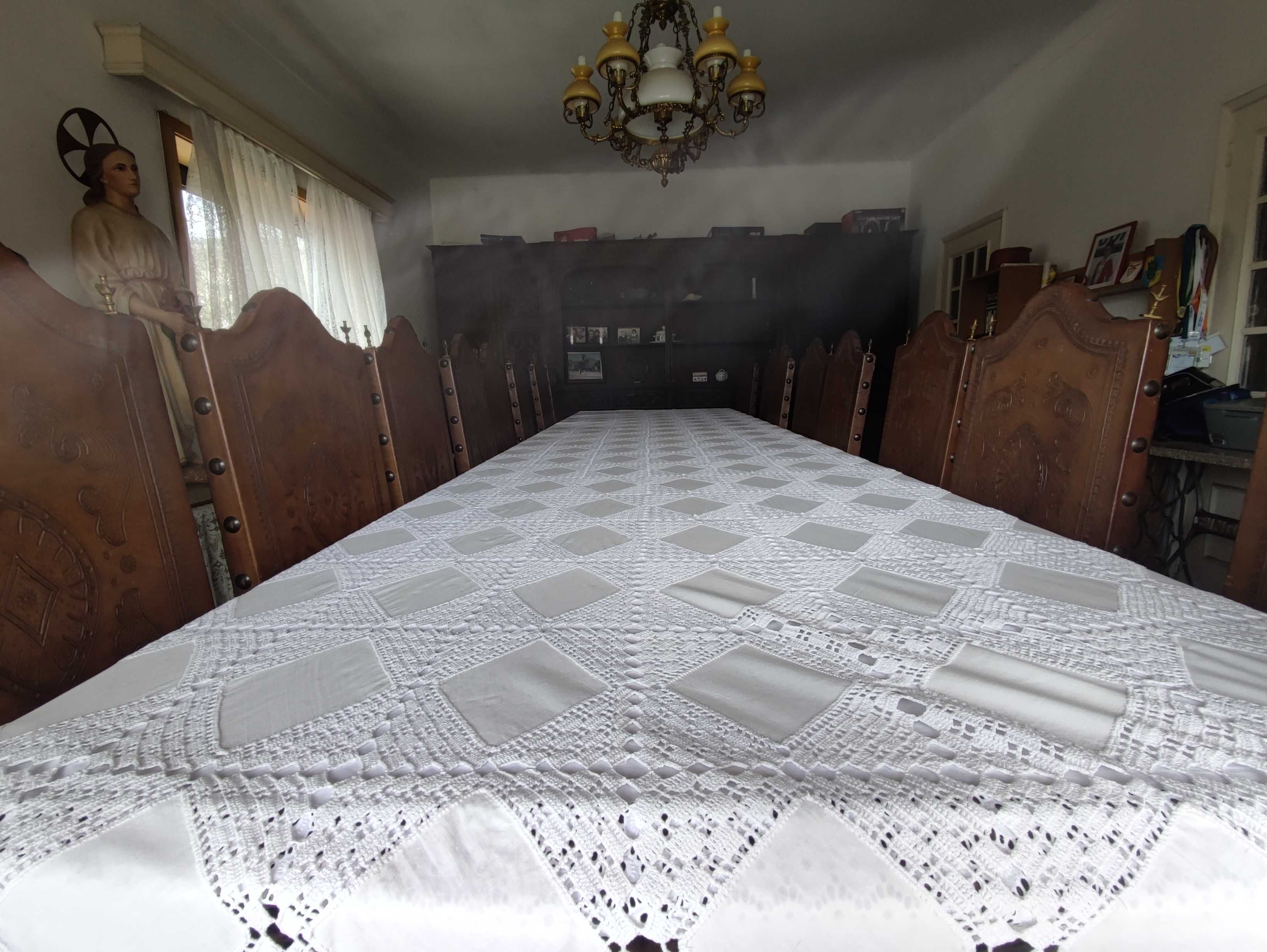 Mesa Jantar Madeira maciça Luis XV + 16 Cadeiras