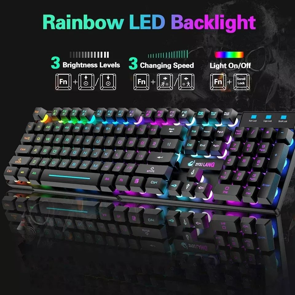 Gamingowy zestaw bezprzewodowy klawiatura i mysz podświetlenie RGB aku
